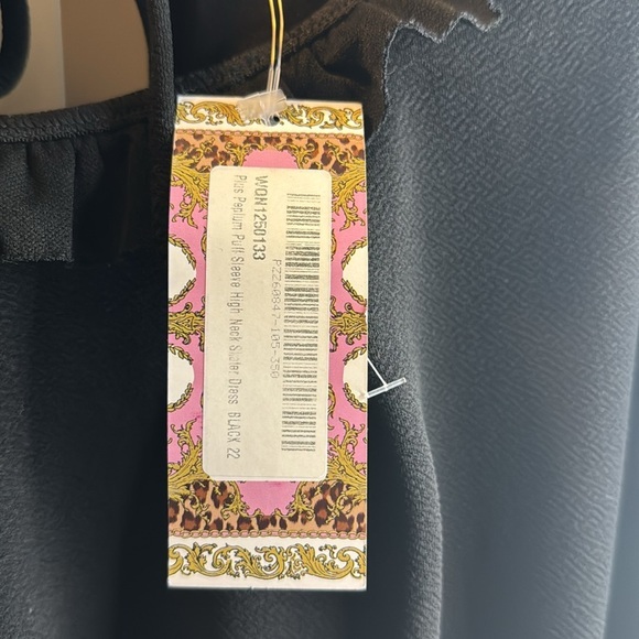 54. PLUS PEPLUM PUFF SLEEVE HIGH NECK SKATER DRESS in Black NWT size 18 - Picture 8 of 8